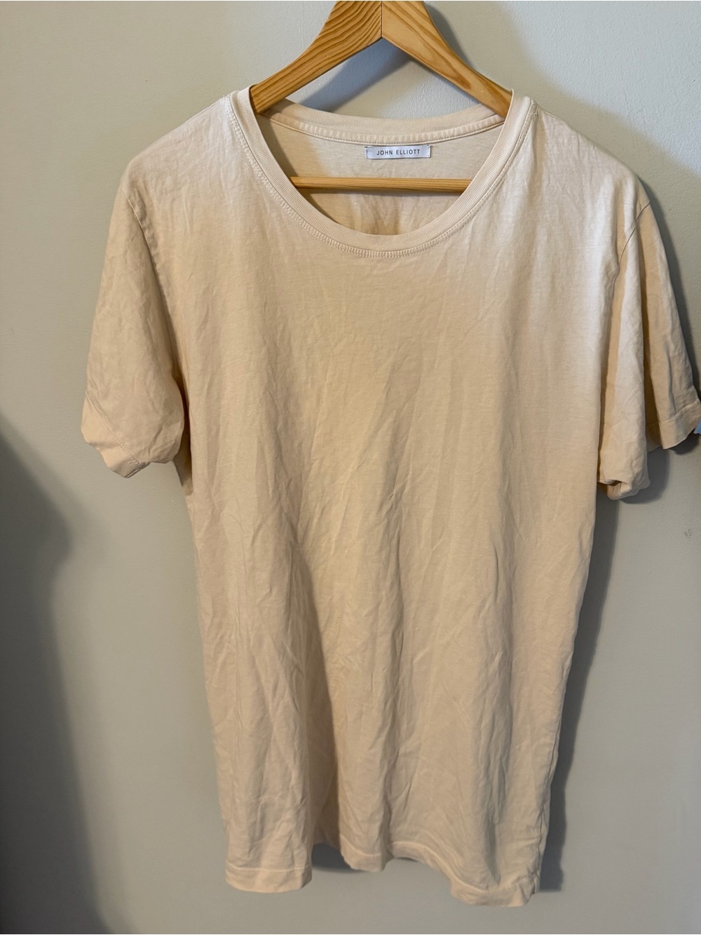 John Elliott Classic Crew Cotton T-Shirt in Ecru Made in USA Size 2